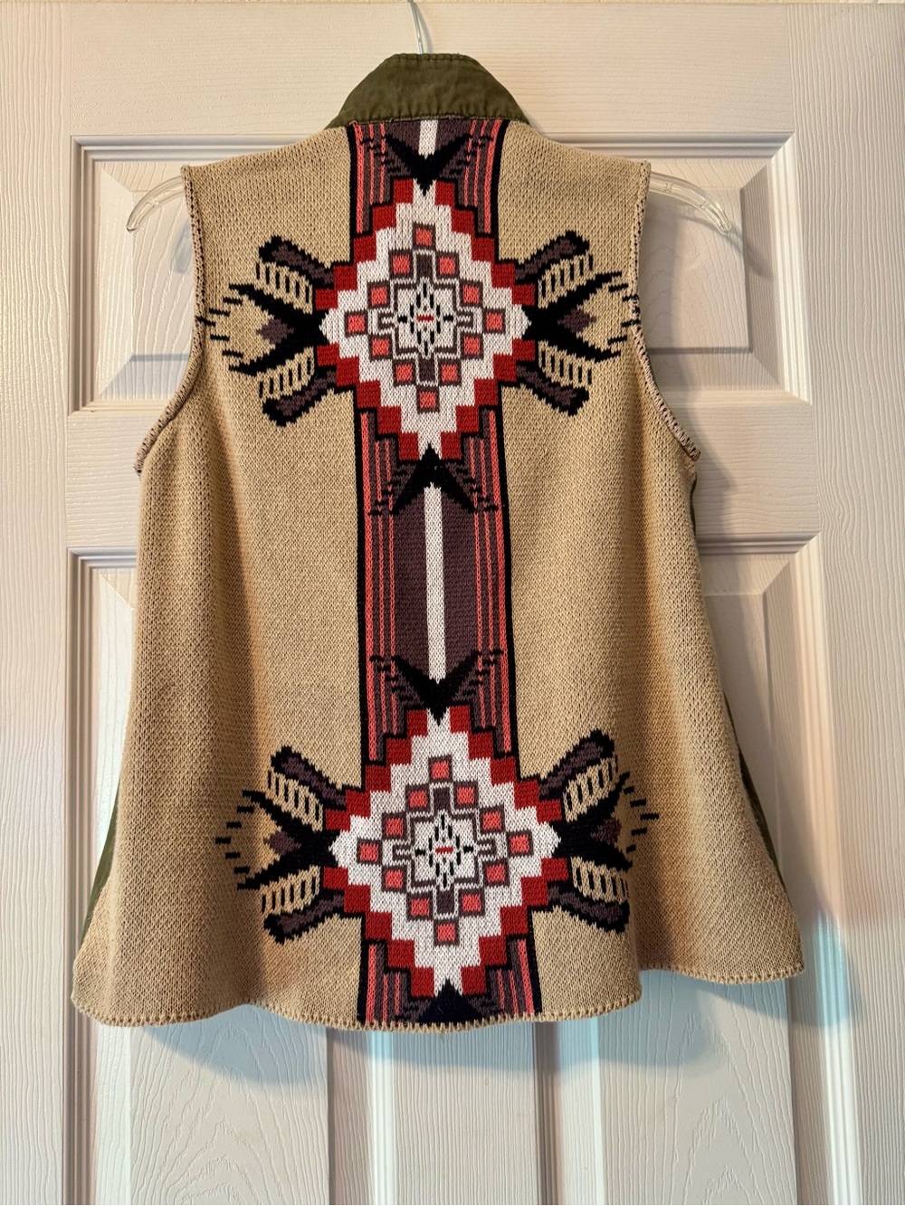 Blu Pepper Beige Aztec Knit Vest with Red Black Pink Pattern - Picture 8 of 8